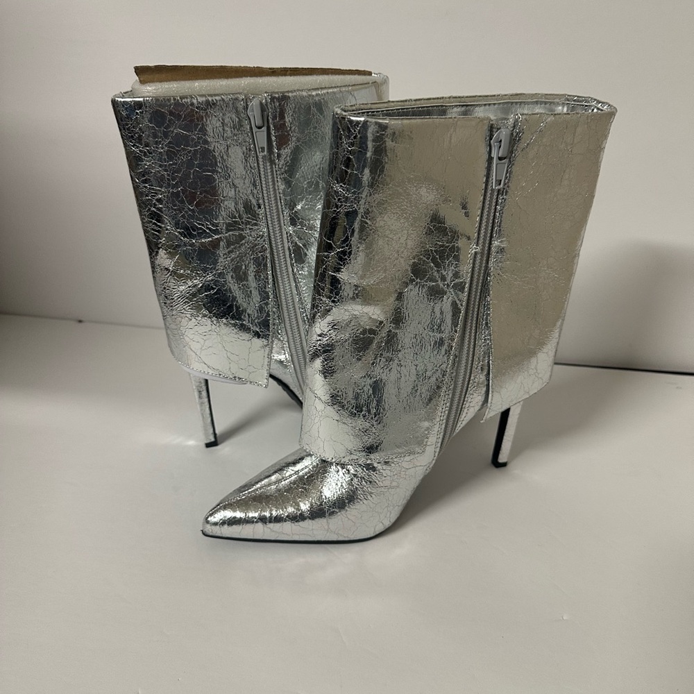 INC Silver Sabeel Cuffed Stiletto Ankle Boots Size 5